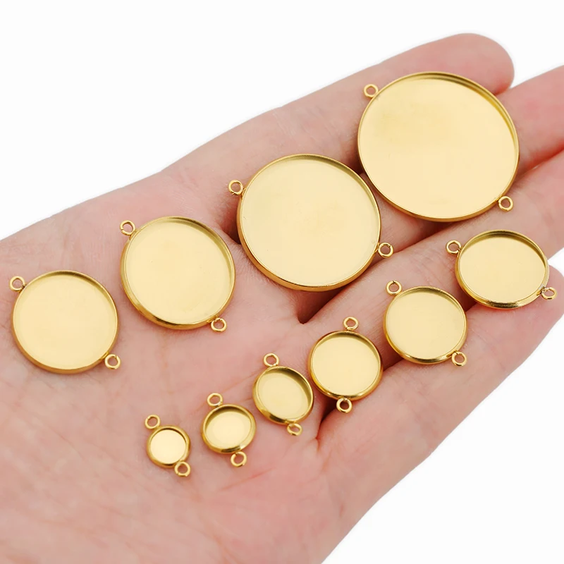 10pcs Stainless Steel Cabochon Cameo Base Settings 6 8 10 12 14 16 18 20 25 30mm Blank Bracelet Pendants Tray for Jewelry Making