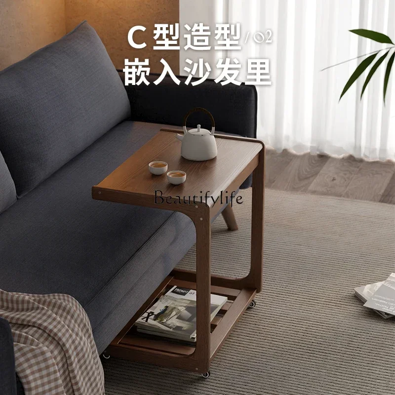 XX39A few cabinets on the side of the solid wood sofa can be moved with wheels. Mini small apartment type C small tea table