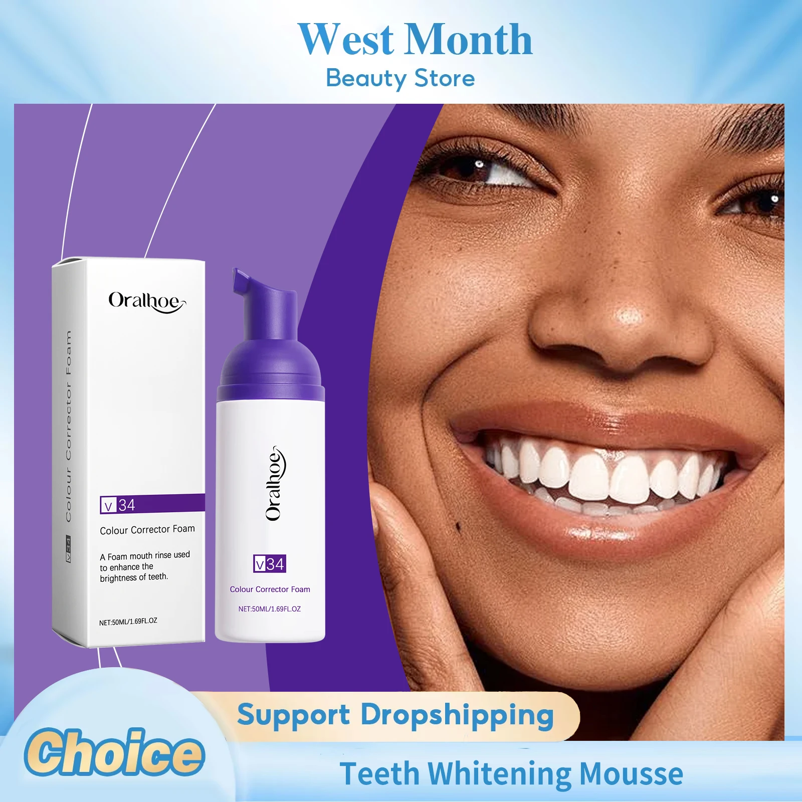 

V34 Teeth Whitening Mousse Deep Cleansing Brightening Remove Plaque Stains Fresh Breath Oral Hygiene Teeth Bleaching Foam Mousse