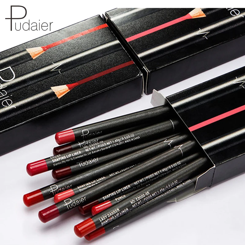 Pudaier 12 Pcs/Box Matte Lip Liner Set Lápis Suave de Longa Duração para Lip Contour Lipliner Multi-Funcional Maquiagem Cosméticos Caneta