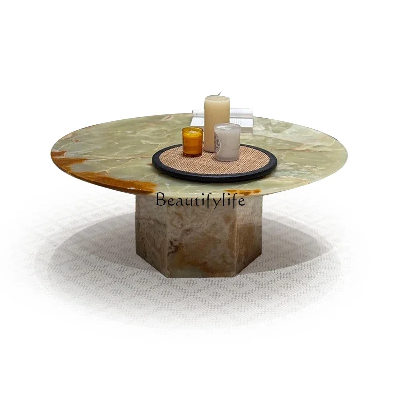 

LXLuxury stone marble coffee table Italian minimalist villa medieval style large flat floor living room homeSSS