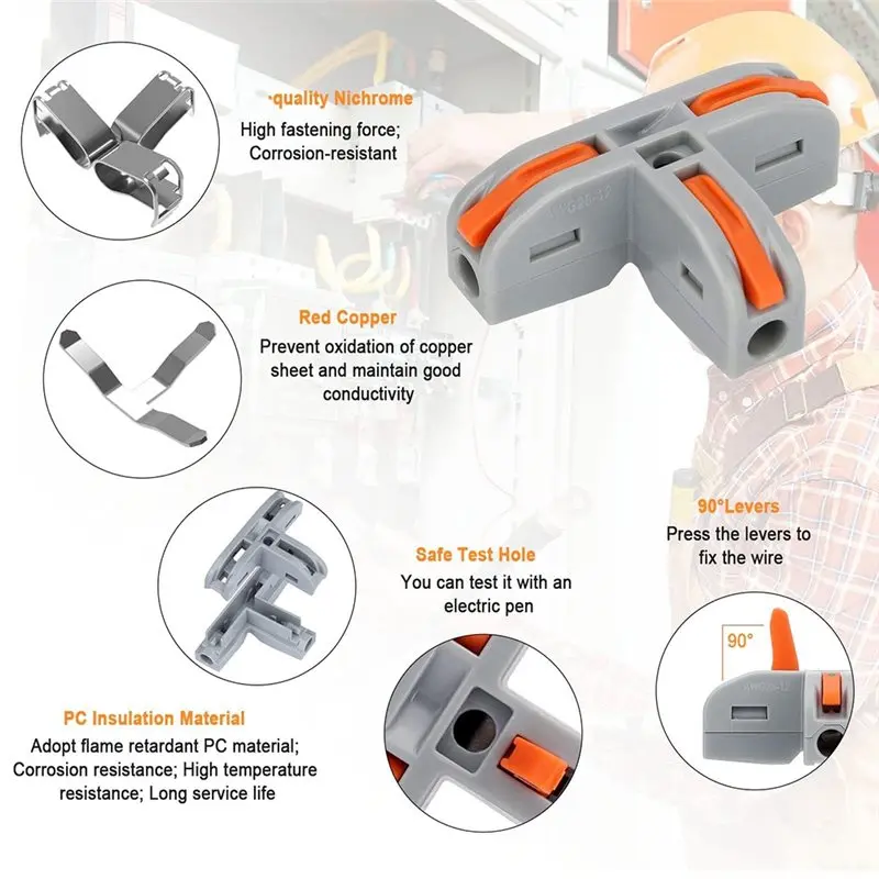 A84E-Wire Connectors 30PCS T Shape Lever Nut Quick Splitter 3 Way Electrical Connectors
