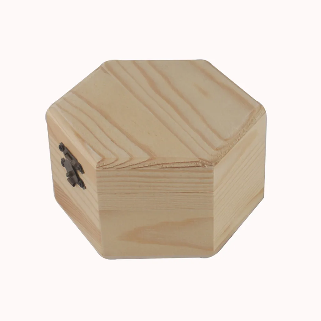 1Pc Hexagonal Wooden Box Storage Box Wooden Hexagonal Shaped 9*8*4cm 12*10.5*6.5cm Jewelry Box Wedding Gifts Favors Box Holder