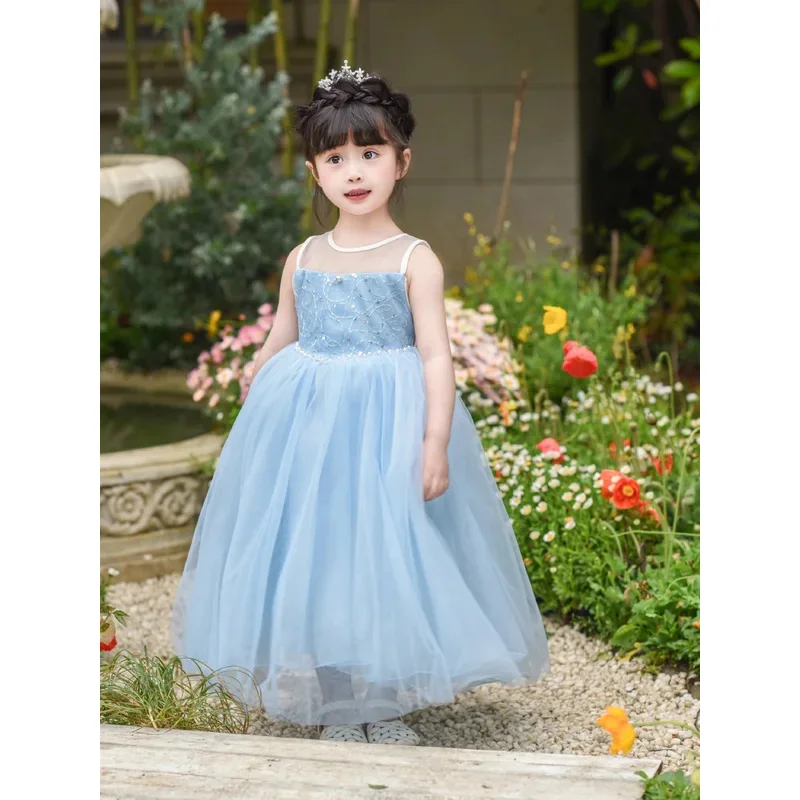 Robe de princesse brillante Elsa pour filles, avec châle, robe de soirée Cosplay, mode cendrillon, robe d'anniversaire haut de gamme, cadeaux pour enfants