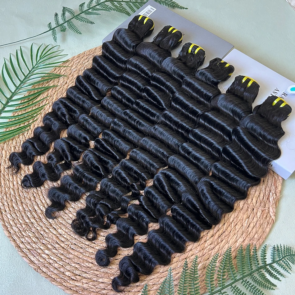 

Deep Wave Human Hair Bundles Natural Black Color 100% Raw Virgin Hair Double Weft Hair Weave Extensions Wholesale Bundle Deals