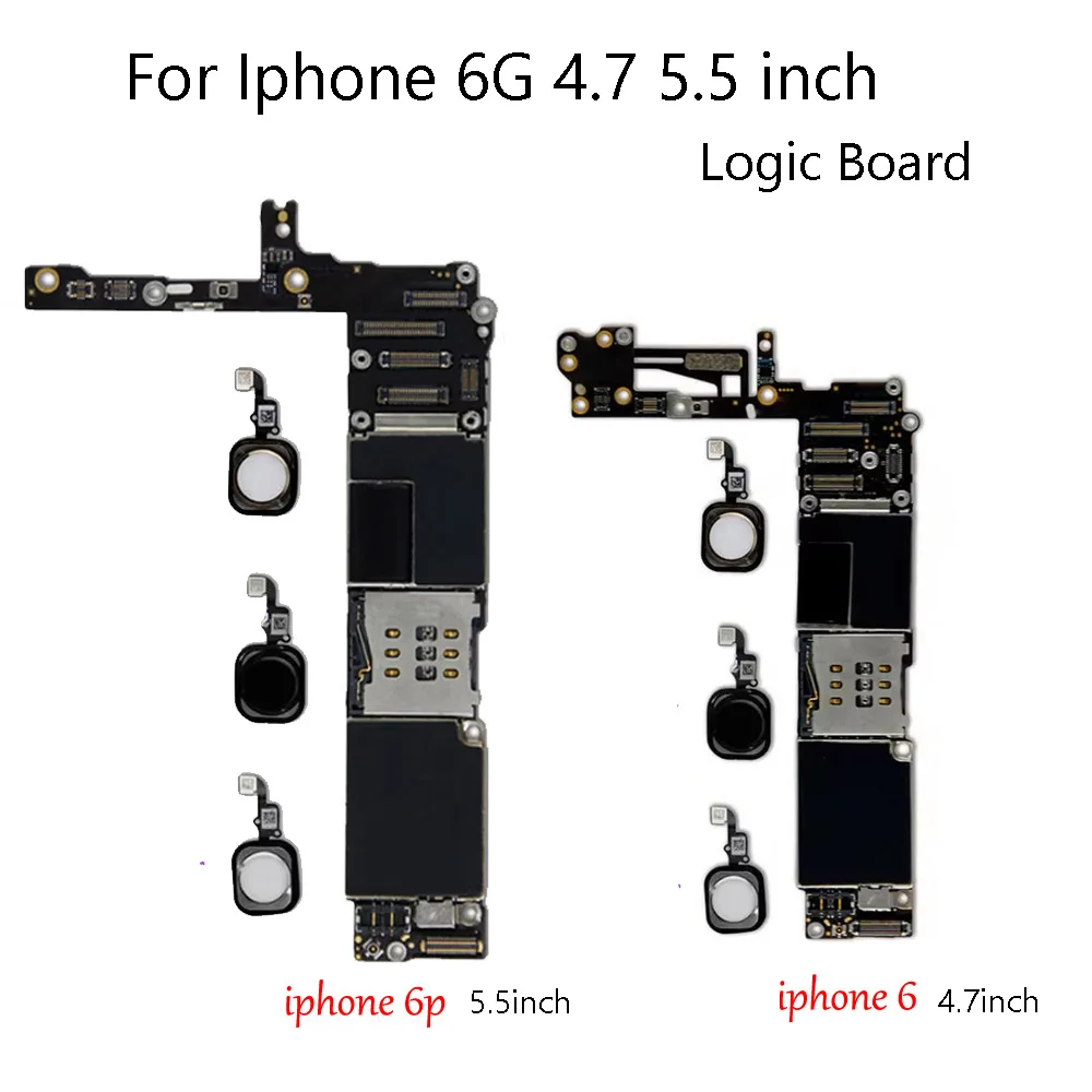 Placa-mãe Original para iPhone 6, 16GB, 32GB, 64GB, 4.7 ", com Impressão Digital, Touch ID, Placa Lógica Desbloqueada, Placa-mãe iOS F