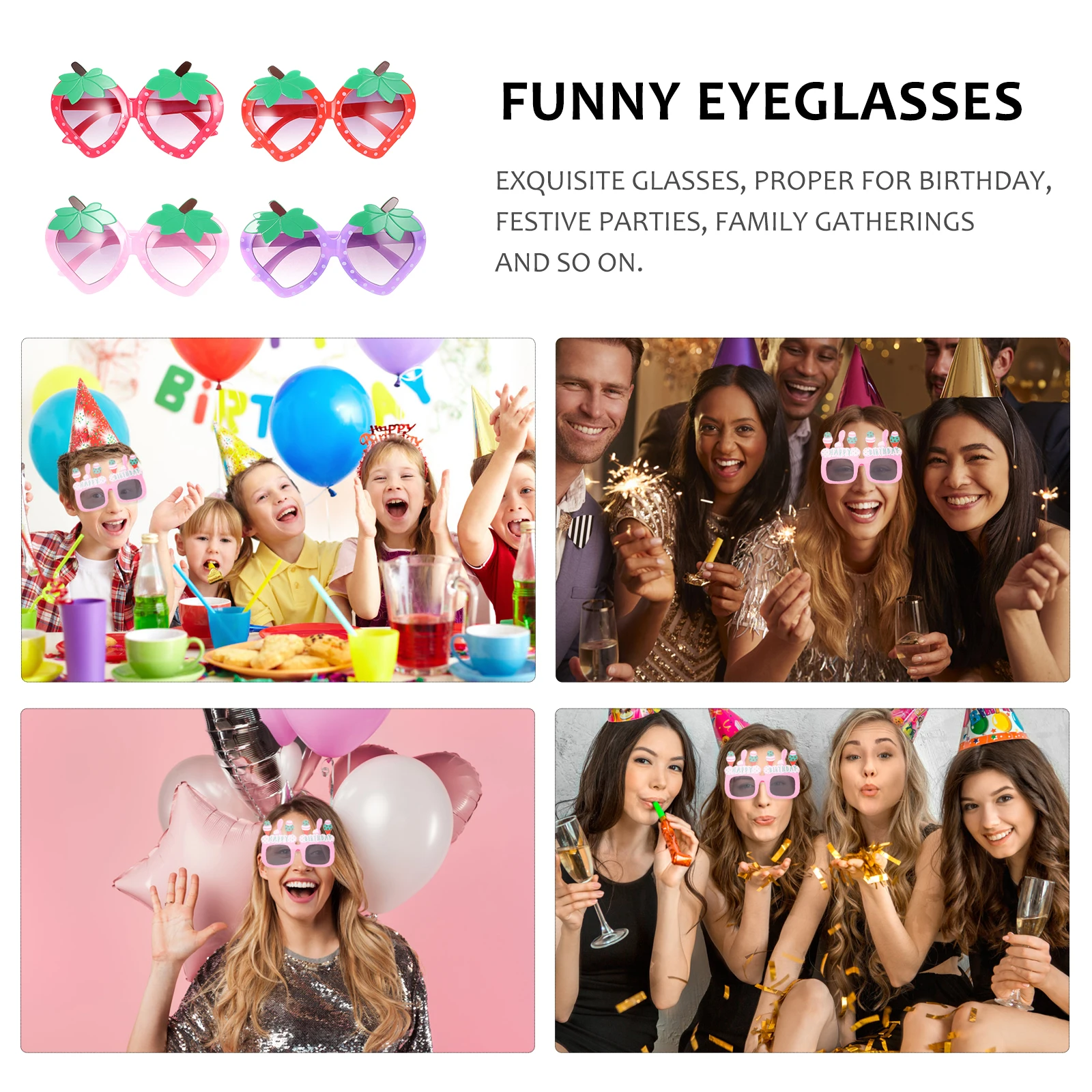 

4 Pcs Toddler Strawberry Sunglasses Baby Girl Shaped Eyewear Adorable Birthday Festival Decoration Gifts Sunglasses