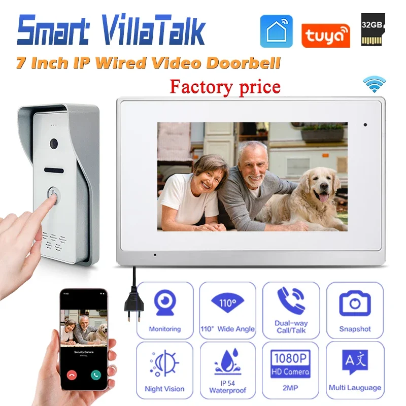 

Factory Price Language English Customize HD 1080P 2MP Camera electric doorbell opener wired intercom with internal screen house