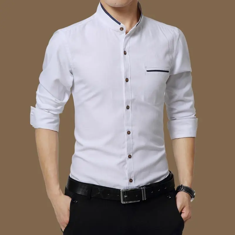 New Fashion Casual Men Shirt Long Sleeve Mandarin Collar Slim Fit Shirt Men Korean Business Mens Dress Shirts Men Clothes M-5XL