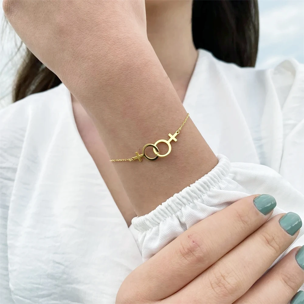 موضة مزدوجة فينوس رمز أساور للنساء الفولاذ المقاوم للصدأ بساطتها الجنس رمز سوار مثليه فخر مجوهرات هدايا #6