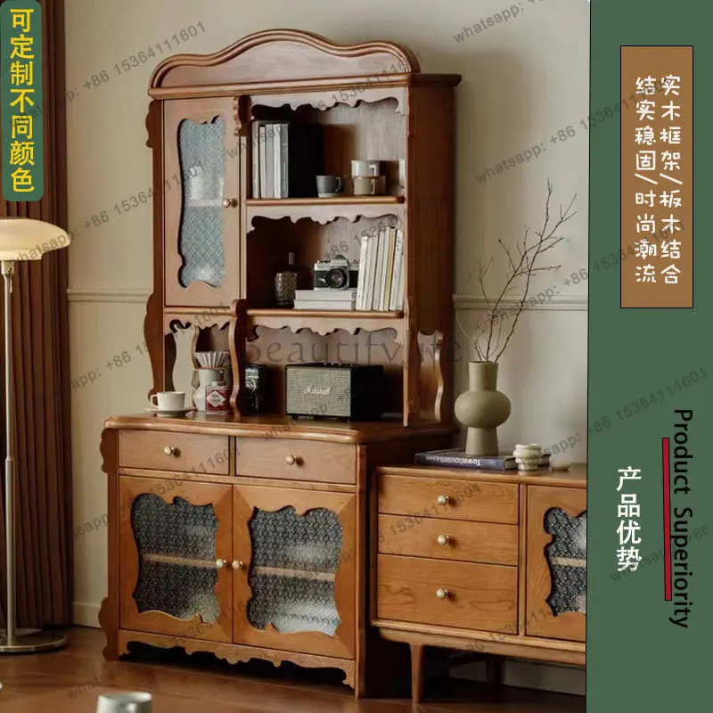 FG Solid Wood Dining Side Cabinet Against The Wall, Living Room French Retro Tea Cabinet, Multi-functional And Advanced Sense