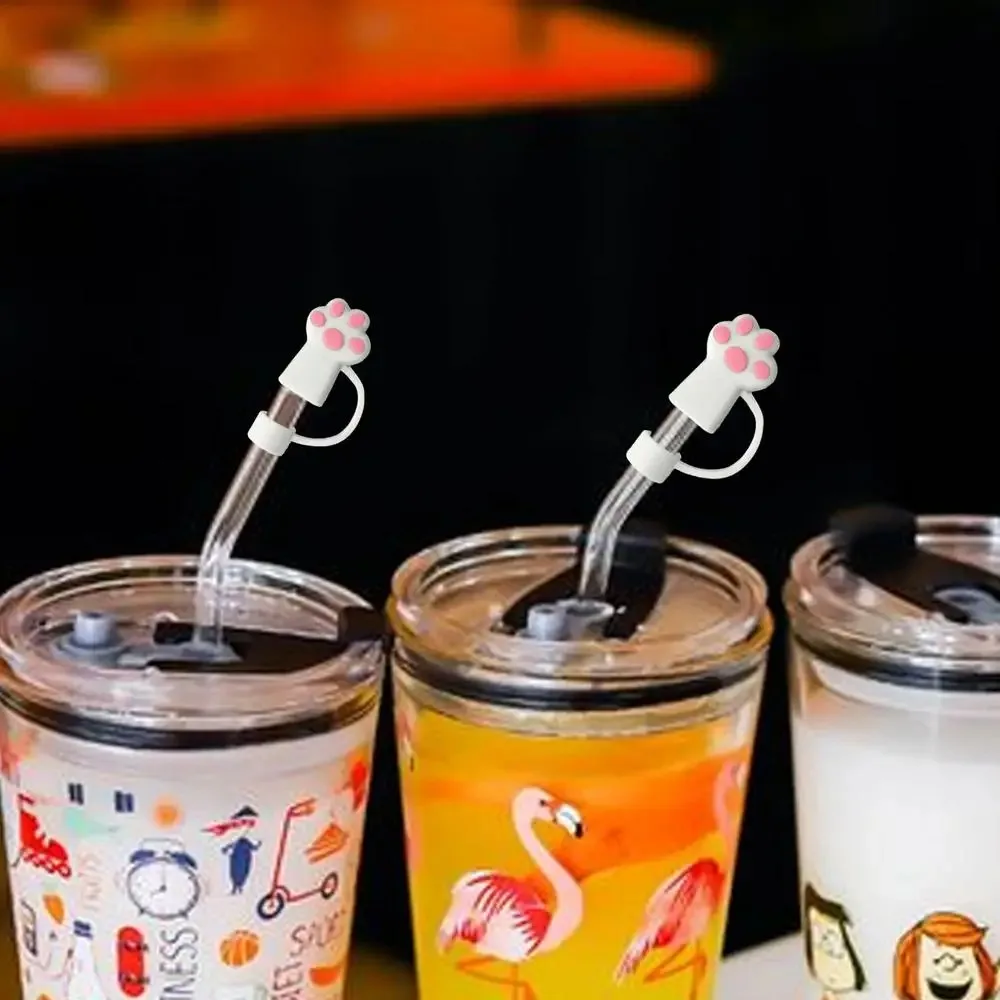 Cute Silicone Straw Toppers Cat Paw Straw Cover For Stanley 30/40oz Tumbler Cup Reusable Dust-Proof Spill-Proof Plug 10mm