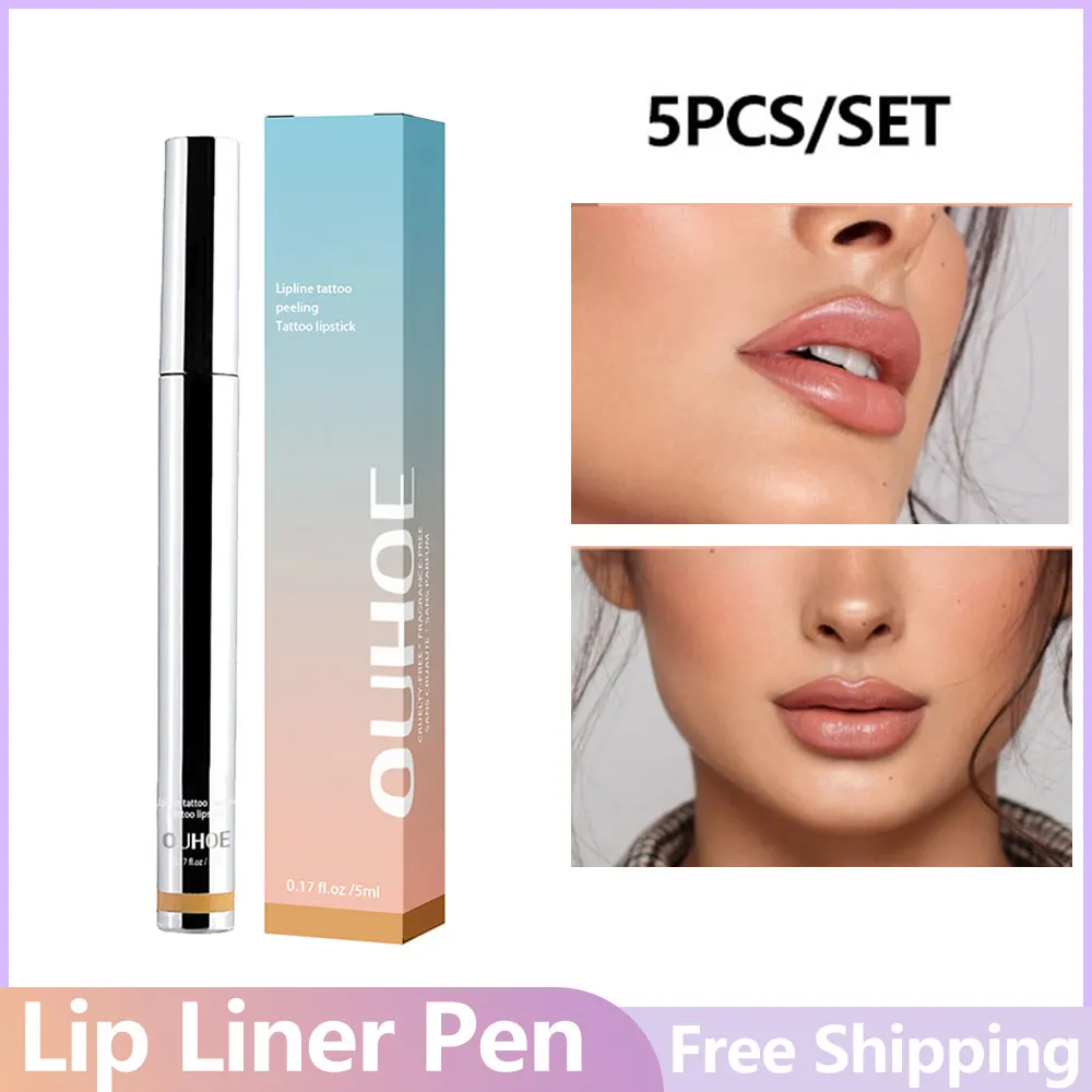 5pcs/set Nude Matte Lipliner Pencil Long-lasting Waterproof Non-stick Cup Moisturising Lips Female Makeup Cosmetics Makeup Tool