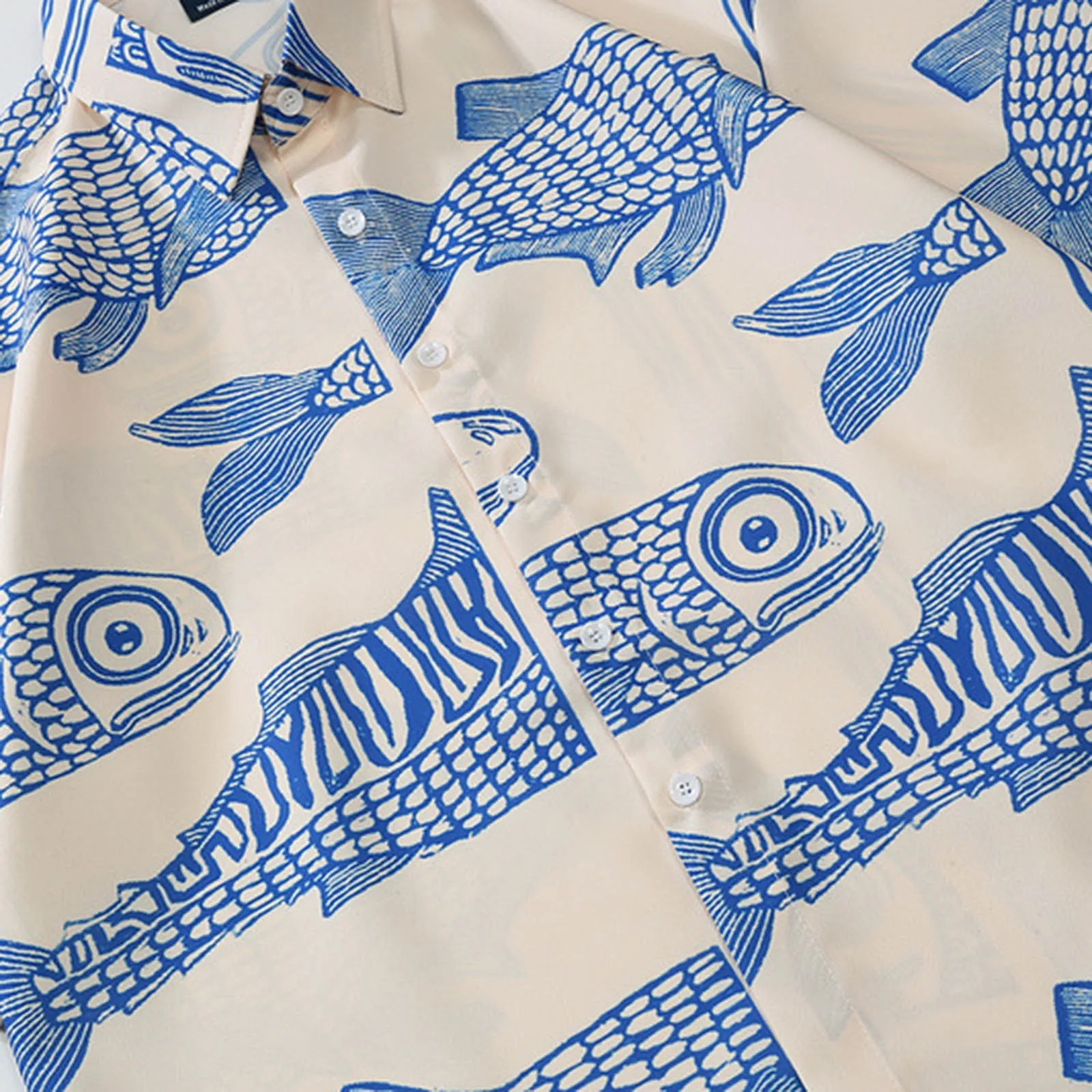 Camisa para hombre, Tops de gran tamaño de estilo americano, moda urbana frita de verano 2023, estampado de peces pequeños, nuevas camisas