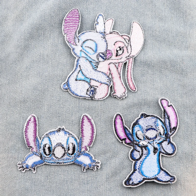 MINISO Stitch Cartoon Embroidered Patc Cute Blue Planet Design, Iron-On/Sew-On Applique For Clothing And Bags Fashion Accessory