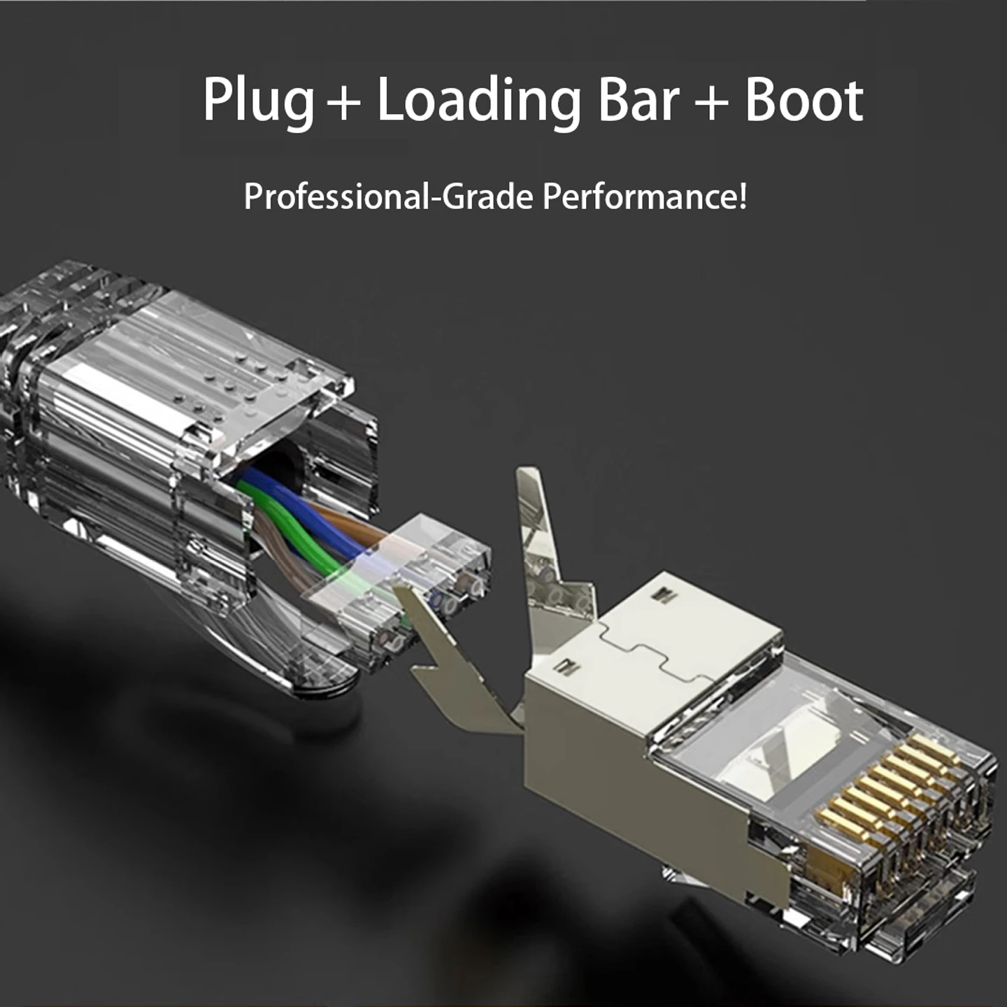 Linkwylan Cat8 Network Plugs (RJ45 Plug+Load Bar+Boot) STP Pass Through Modular Connector 1.6mm Holes For Solid Stranded Cables
