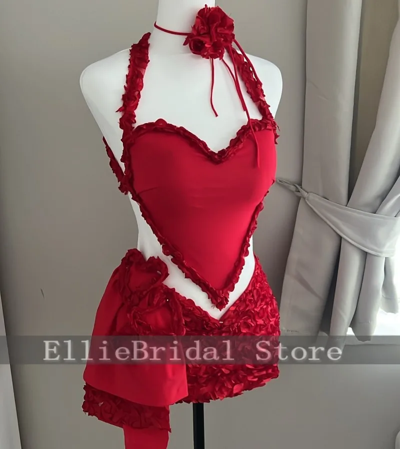 Two Pieces Halter Birthday Dresses For Girls 2026 Sleeveless Flowers Red Cocktail Dress Party Outfit Vestidos De Gala Customized