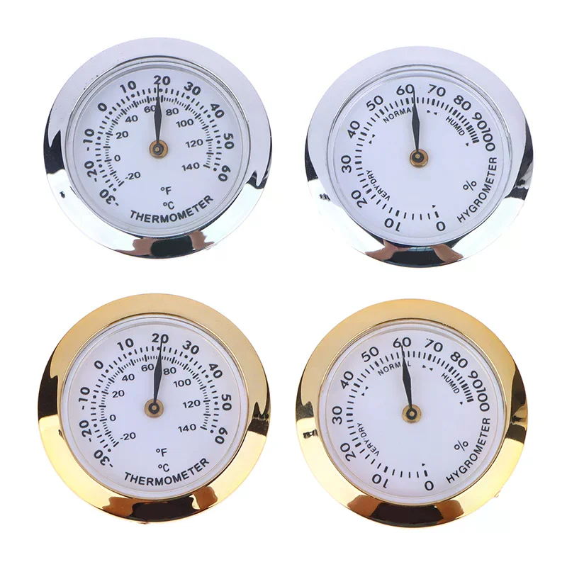Direct Pin Embedded Mini Thermometer Hygrometer 37mm Gold Silver Pointer for Cigar Box Humidor