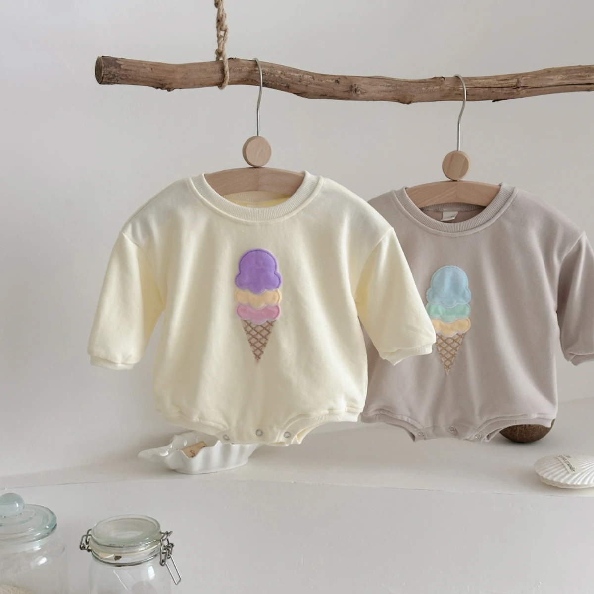 

One Piece Outfit Newborn Baby Ice Cream Long Sleeved Shirt Knitting Home Casual Jumpsuit Autumn Baby Boys Girls Clothing ﻿