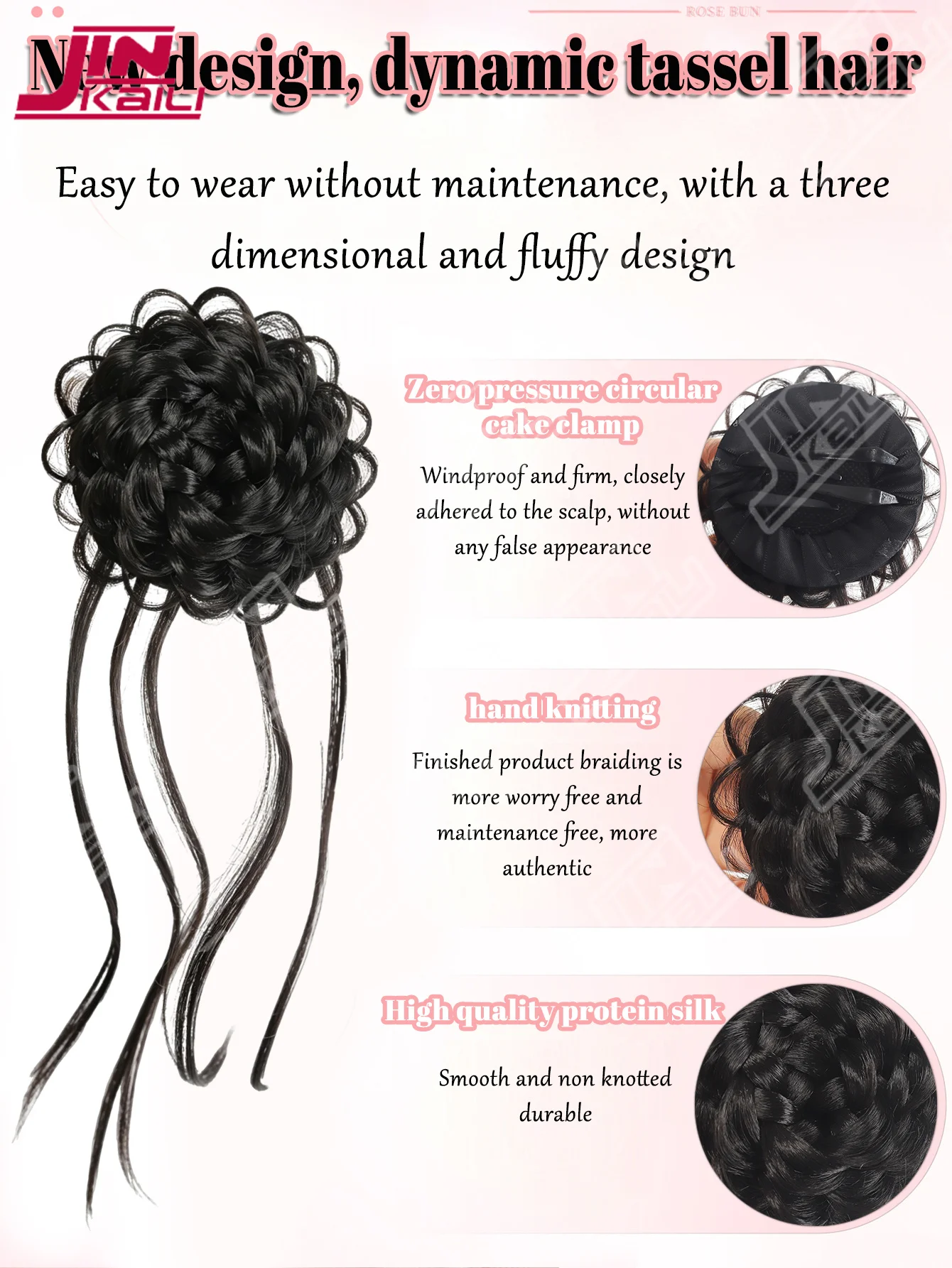 Synthetic Elegant Rose Tassel Fake Hair Bun Hair Clip is Easy To Style And Suitable For Daily Use As A Hair Accessory Wig JKL