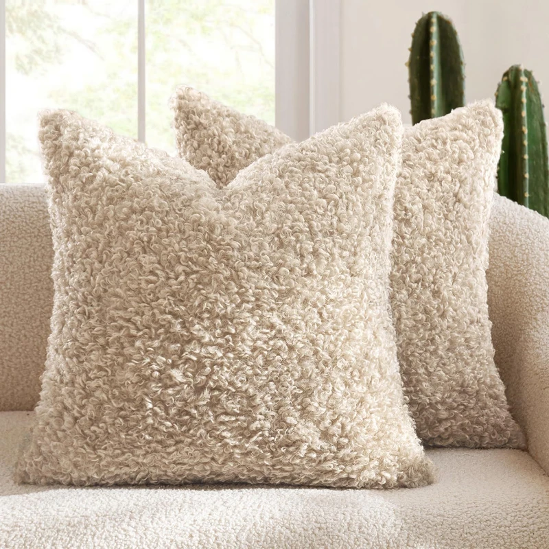 2Piece Nordic Solid Color Teddy Velvet Cushion Cover Thick Imitation Lamb Wool Pillowcase Soft Home Sofa Pillow Cover Decorative