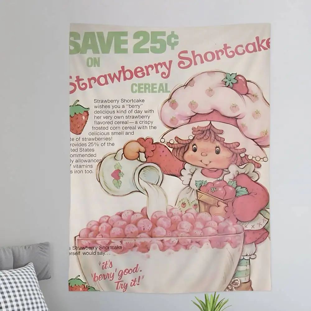 Animated S-Strawberry S-Shortcake Tapestry Art Printing Japanese Wall Tapestry Anime Wall Hanging Home Decor