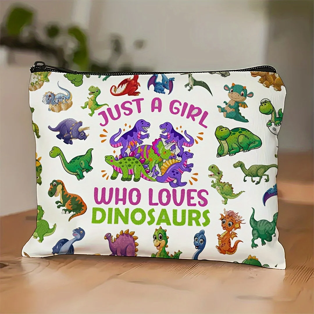 Un sac de maquillage sur le thème du dinosaure – jolie pochette multifonctionnelle à fermeture éclair pour femmes, sac de rangement de bijoux