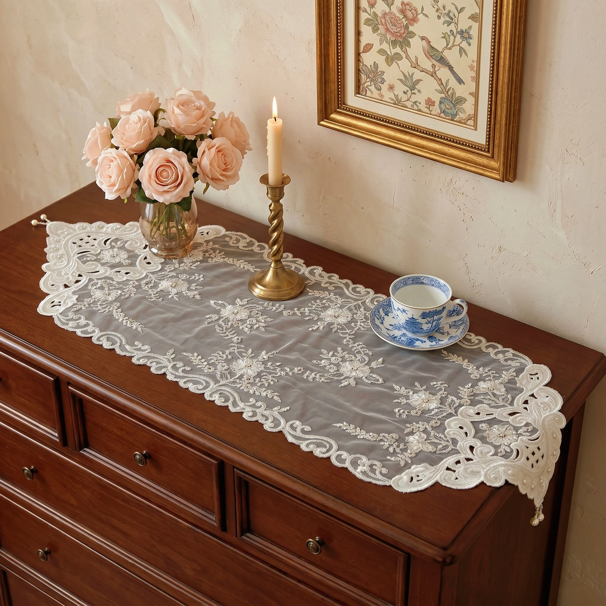 Wedding Table Mats Dining Table Runner Luxury Lace Tablecloth Embroidered Placemats Sweet Table Accessories Kitchen Decorations