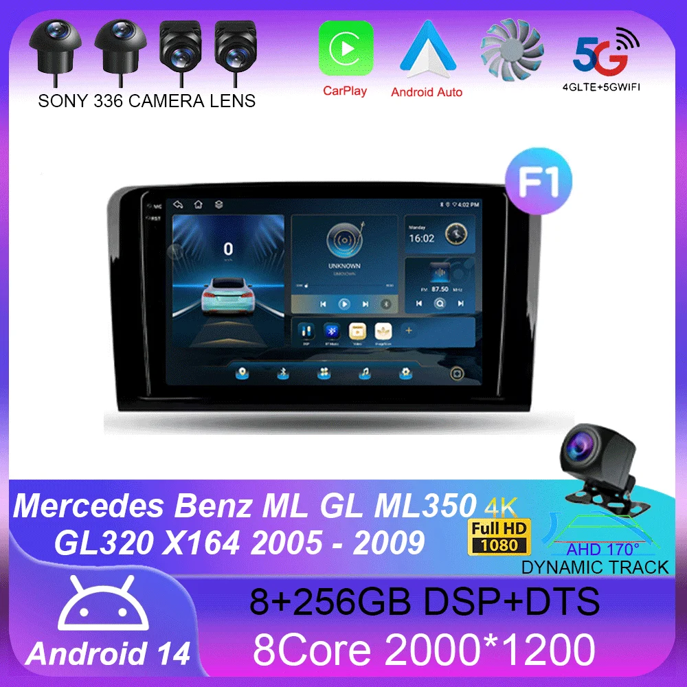 

For Mercedes Benz ML GL ML350 GL320 X164 2005-2009 Carplay GPS Car Radio Navigation Multimedia Video Player Stereo BT Android 14