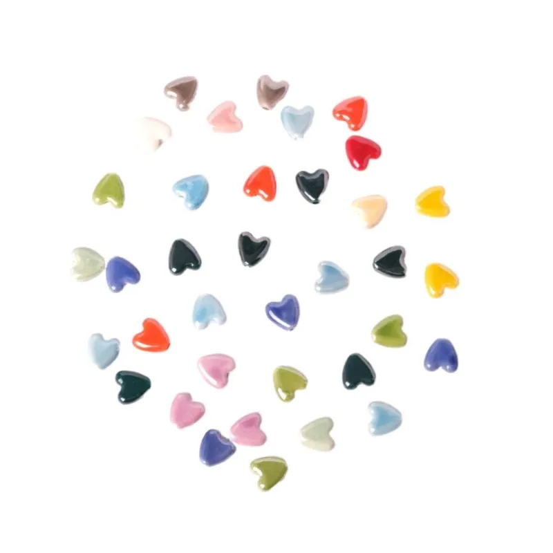 10ชิ้นสายคล้องแว่นตาลูกปัดพอร์ซเลนเซรามิกเคลือบเงามันวาวรูปหัวใจสำหรับทำเครื่องประดับชุดลูกปัดงานประดิษฐ์ทำมือ