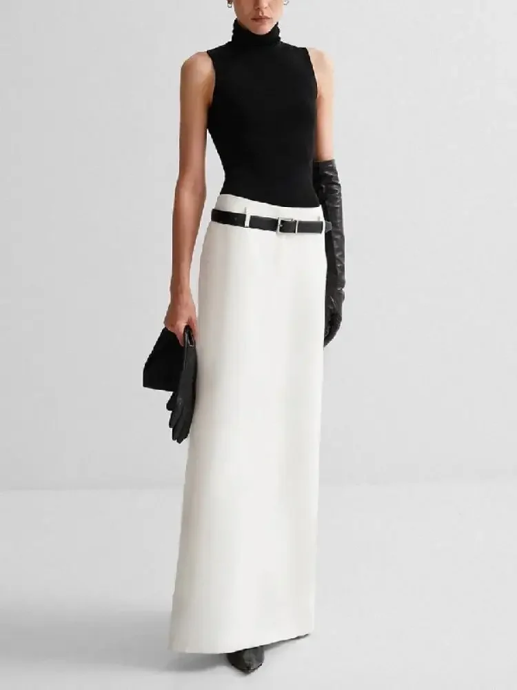 Yeezzi 2024 nueva selección urbana elegante femenina negro blanco elegante faldas rectas verano faldas largas de cintura alta para mujeres