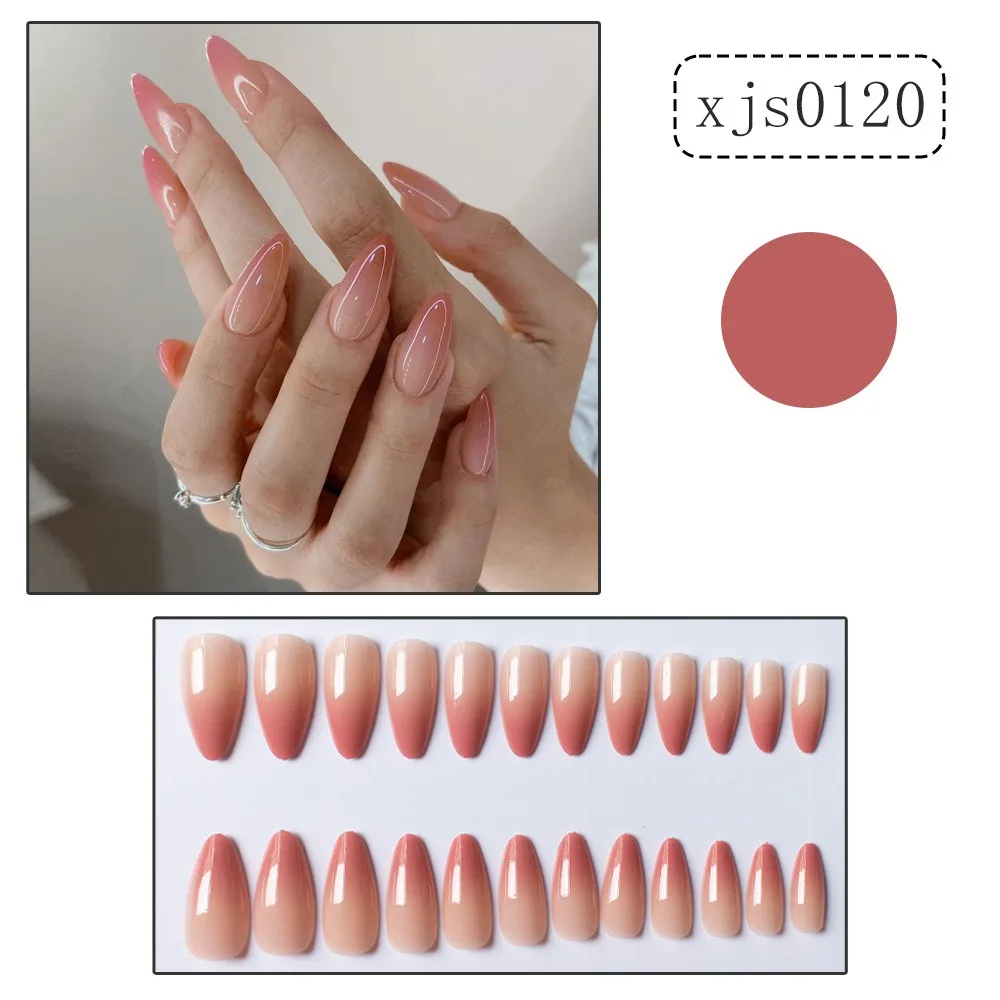

Detachable Wearable Manicure Almond False Nail Pointed Head Full Cover Press on Nails French Fake Nails Girl