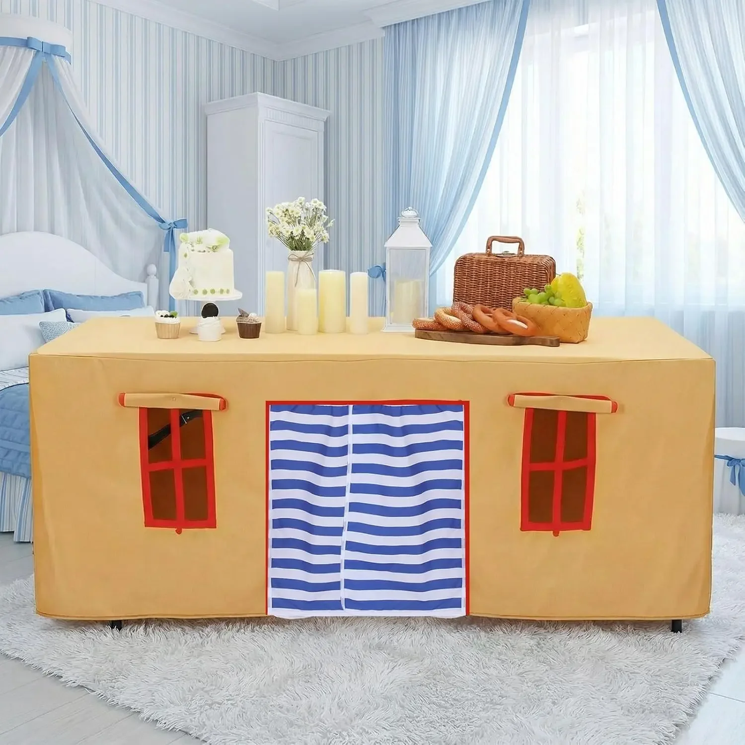 10ft X 7.5ft Tablecloth Game Room Kids Desk Castle Cover Tablecloth Tent Suitable For Restaurants, Birthdays, Indoor And Outdoor