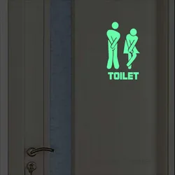 Funny Luminous Toilet Sticker Cartoon Glow in the Dark Bathroom Sticker Washroom Door Sign Sticker WC Wall DIY Indicator Label