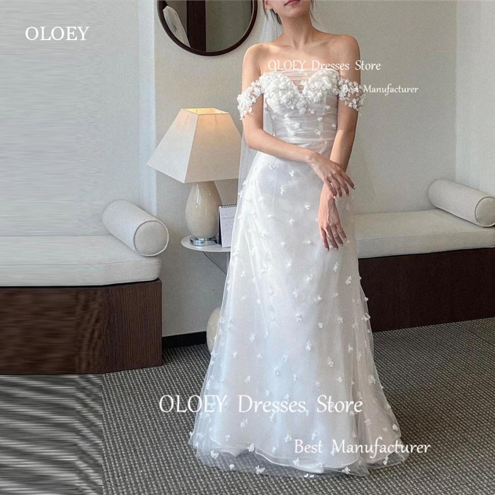 OLOEY Elegant A Line Korea Wedding Dresses Off Shoulder Photo shoot Lace Floor Length Bridal Gowns Mariage Custom Made