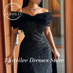 Marrilee Customized Off the Shoulder Solid Color Bow Solid Color Beading Sweep Train Floor Length Short Sleeves Party Gowns