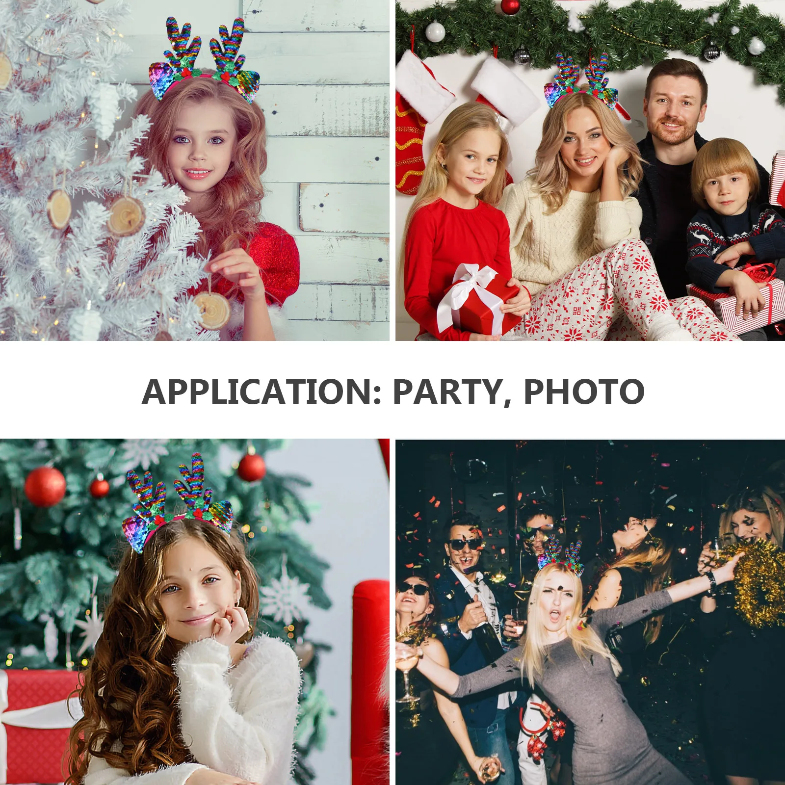 

Christmas Antler Headband with Elk Ears Sequin Hair Hoop for Holiday Party Night Dance Masquerade Xmas Cheer Props