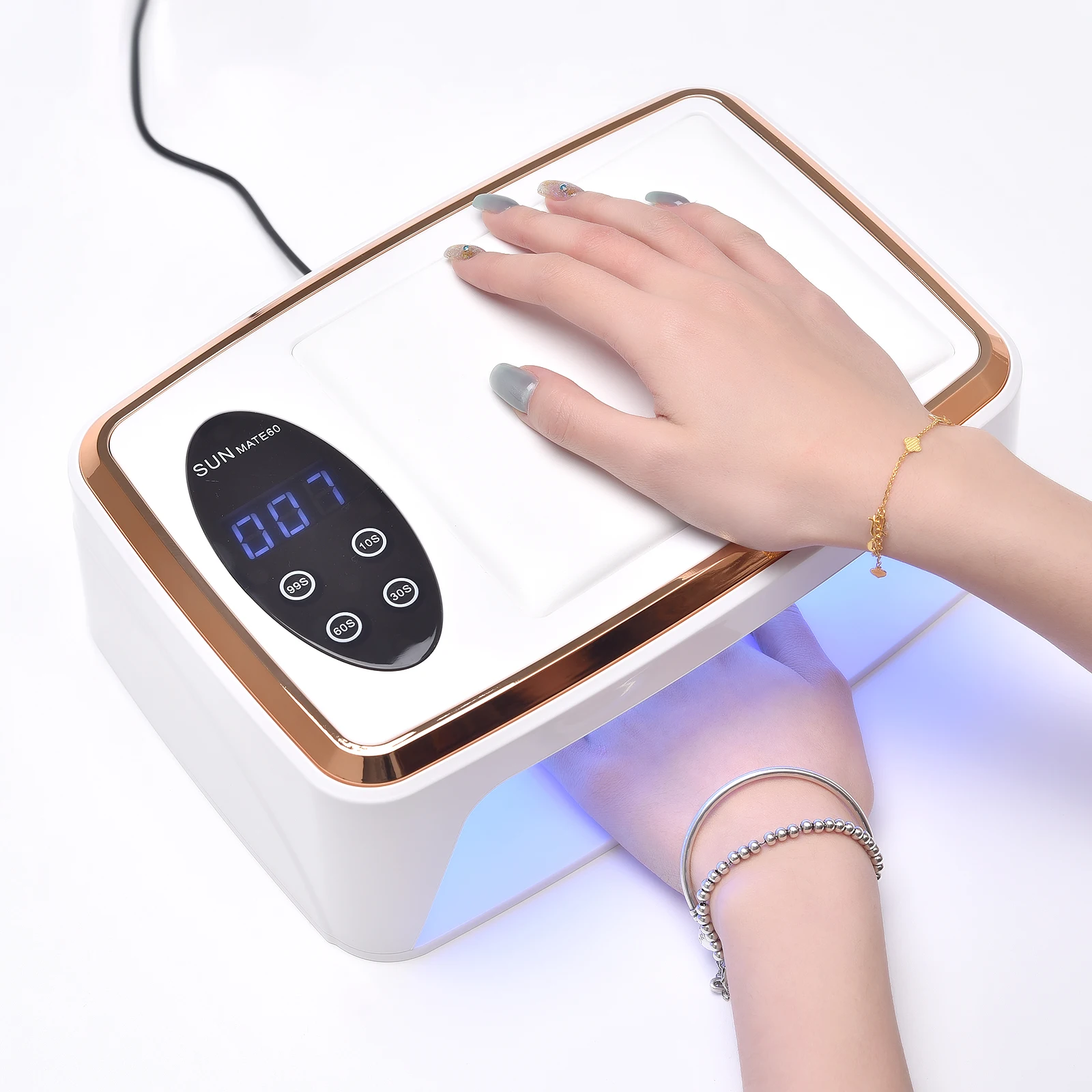 หลอดไฟยูวี LED 90 ดวง สำหรับทำเล็บมือ สีขาว สำหรับมืออาชีพ ใช้สำหรับอบเจลขัดเงา พร้อมที่วางมือ เครื่องทำเล็บกำลังสูง