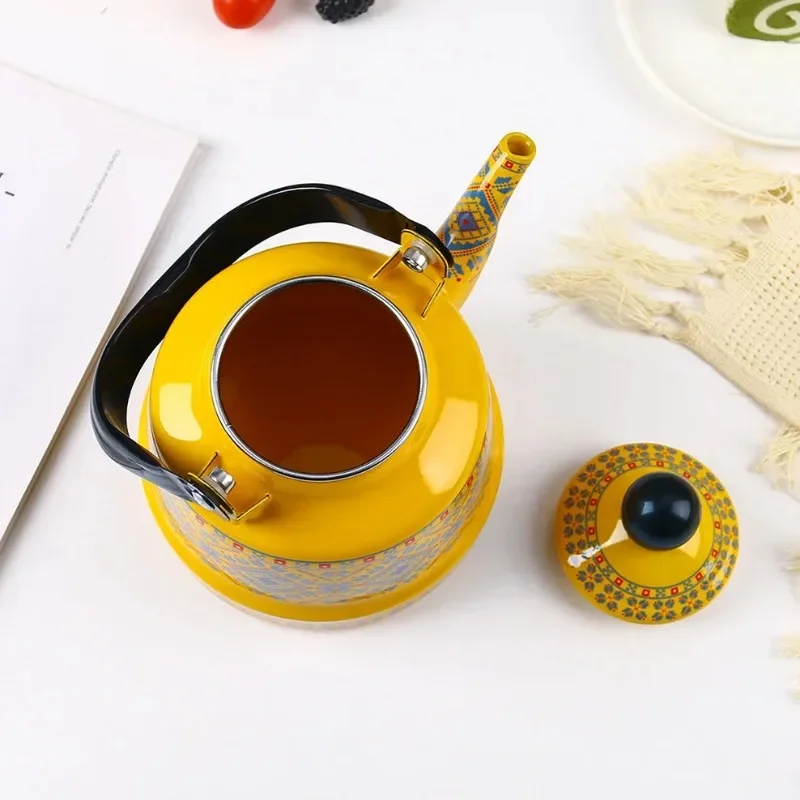 1.1L/1.7L/2. Porcelain Enameled Kettle Steel Handle Ancient Bell Pot Teapot Cooling Kettle Induction Cooker Boiling Kettle