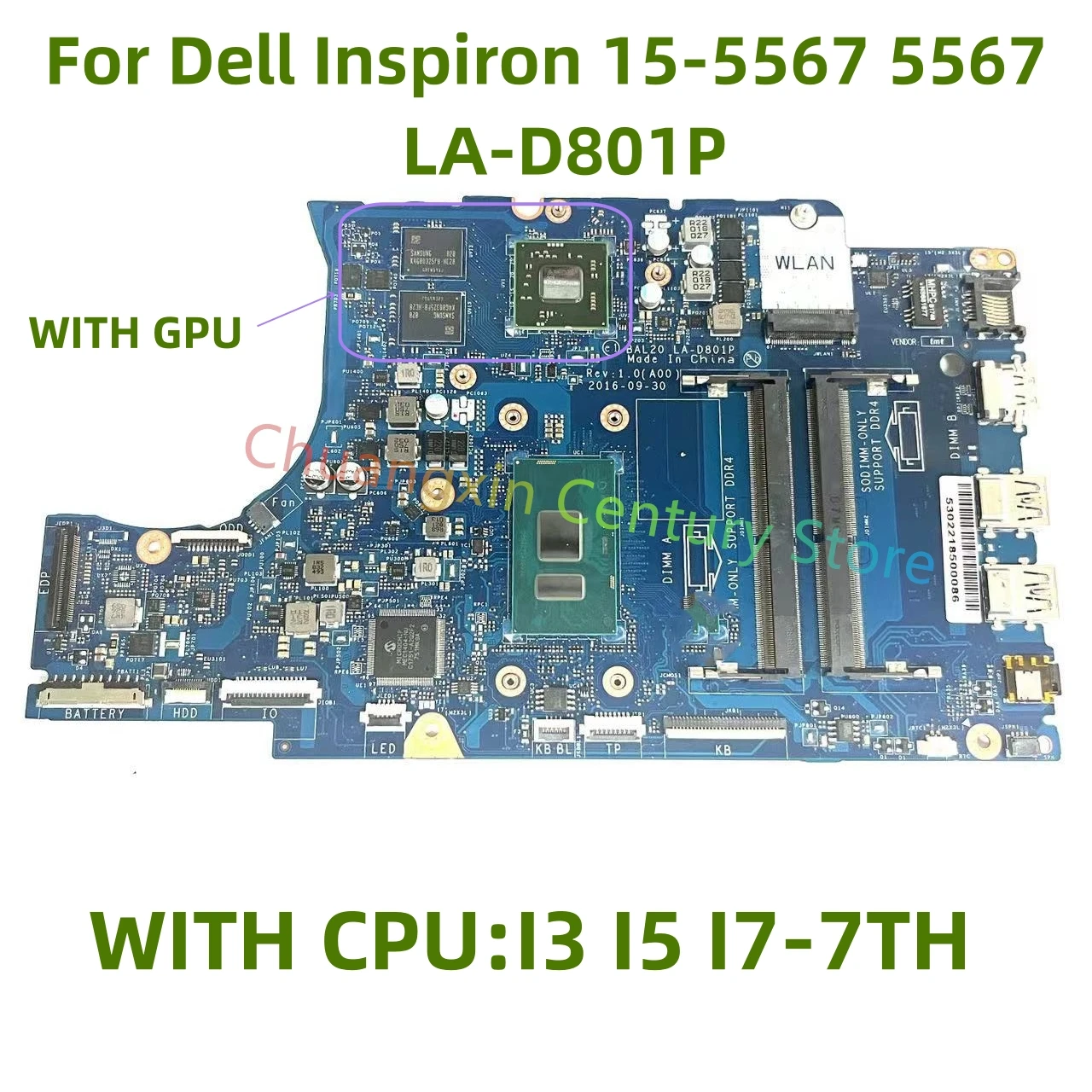 

LA-D801P suitable for Dell laptops 15-5567 5567 motherboard with I3 I5 I7-7TH CPU with GPU 100% tested and shipped