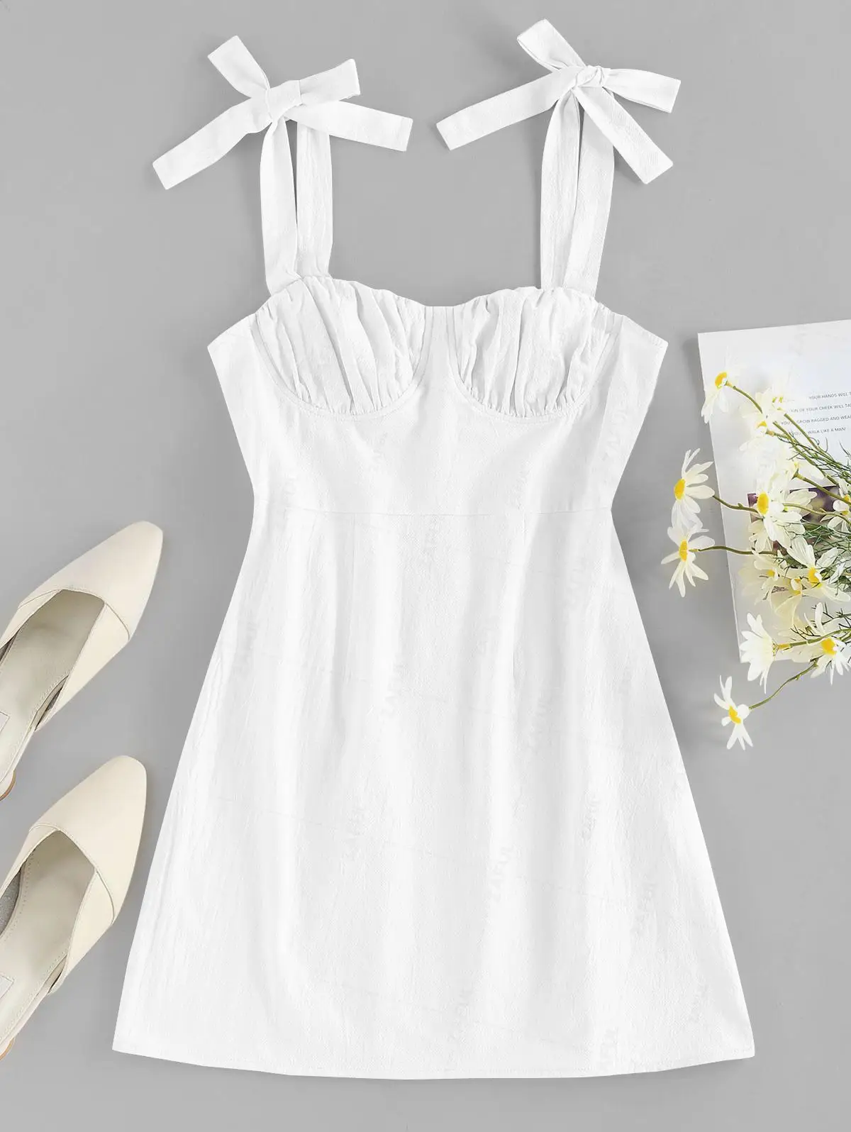 

ZAFUL Women's Daily Casual Vacation Tie Shoulder Ruched A-Line Bust Sleeveless Mini Dress