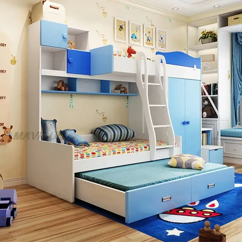 

Children's Bunk Bed Combination With Guardrail And Wardrobe Multifunctional Bed For Boys And Girls Classic Bedroom Furniture