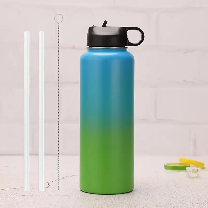 

FUNUS 1pc Gradient Stainless Steel Double Layered Bottle With Straw, Lid, Leakproof Vacuum Thermal Bottle For Home, Outdoor Camp
