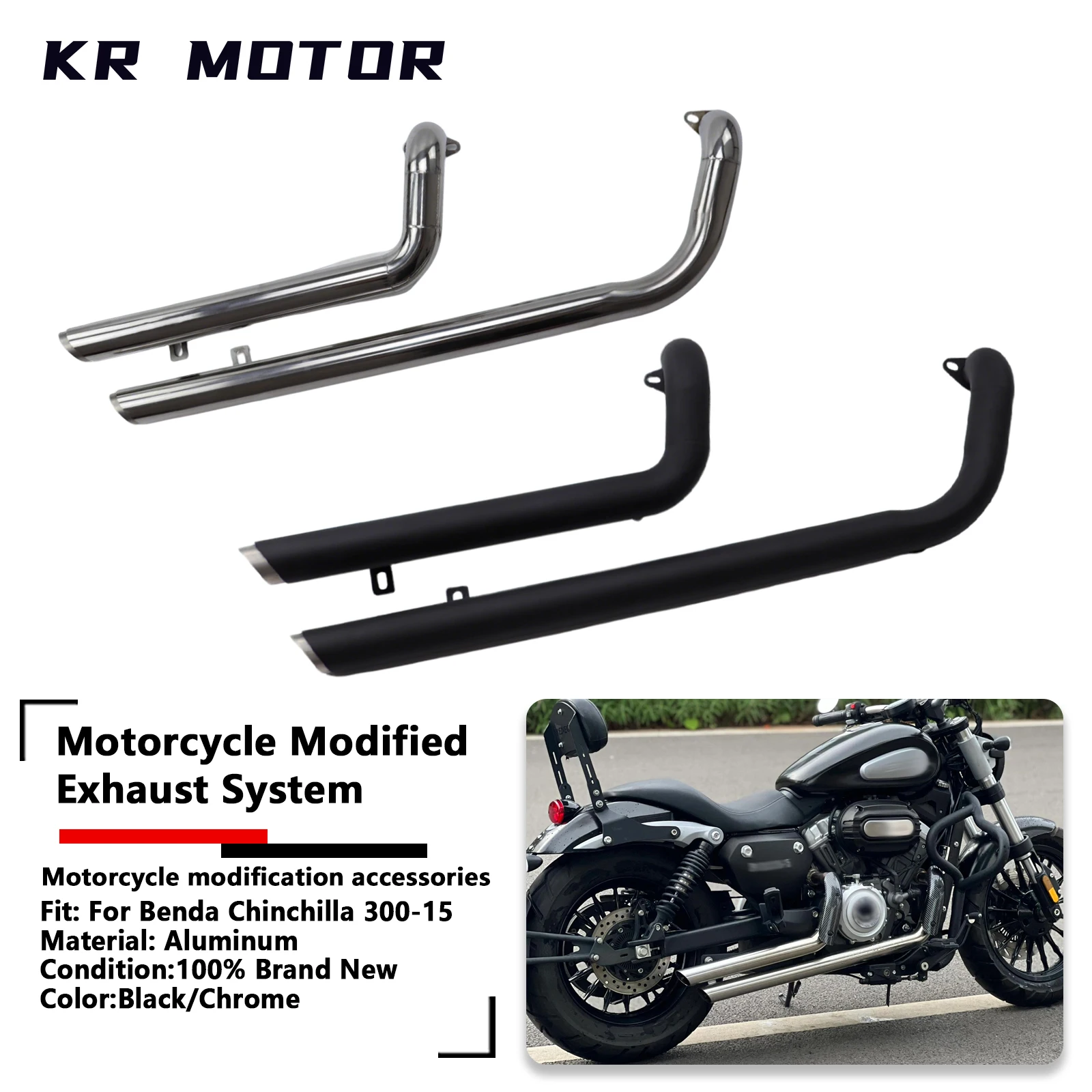 

Подходит для Benda Chinchilla 300 BD300-15, модифицированная выхлопная труба VH для мотоцикла, фасоновая вентиляционная выхлопная система, ручная работа, черный/хром