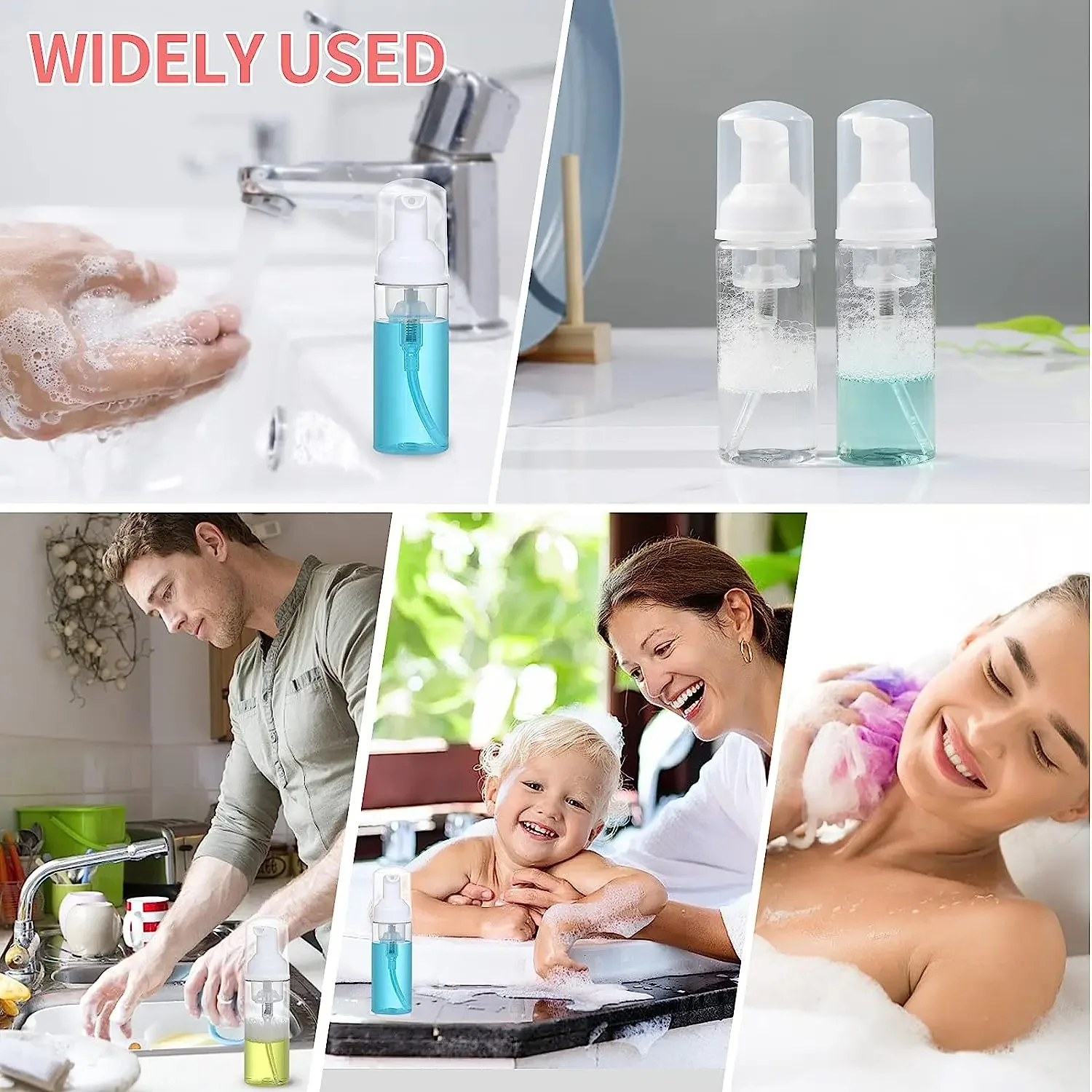 30ml/50ml/60ml/80ml/100ml Foam Soap Pump Bottle Empty Plastic Mousse Facial Cleanser Refillable Lotion Shampoo Liquid Dispenser