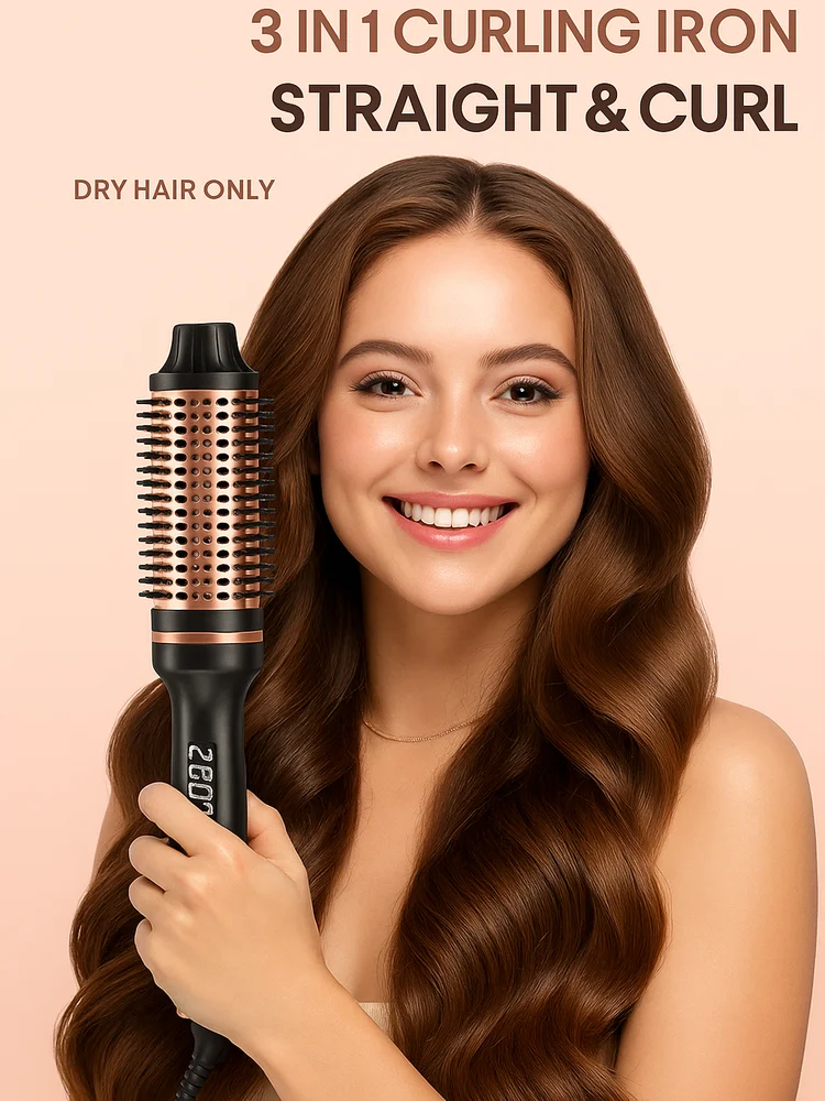 Thermal Brush Styling Comb Electric Fast Heating Anti Scald 3 in 1 Straightener Heated Brush Professional Hair Styling Brush