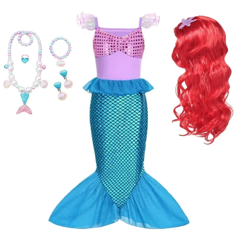 Little Mermaid Princess Dress for Girls Halloween Cosplay Ariel Costume Children Carnival Birthday Party Clothes 3-10 Years