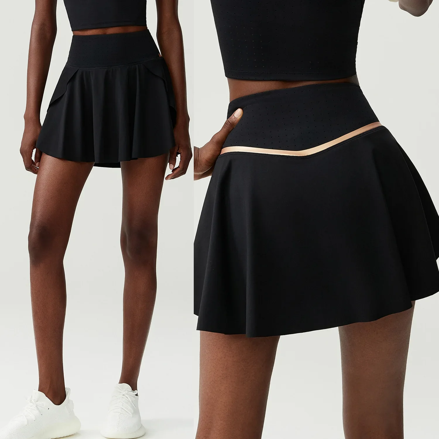 

Women Summer Tennis Skirt Solid Color 2 in 1 Pocket Running Skirt Breathable Quick Dry Golf Gym Shorts Female Workout Clothes