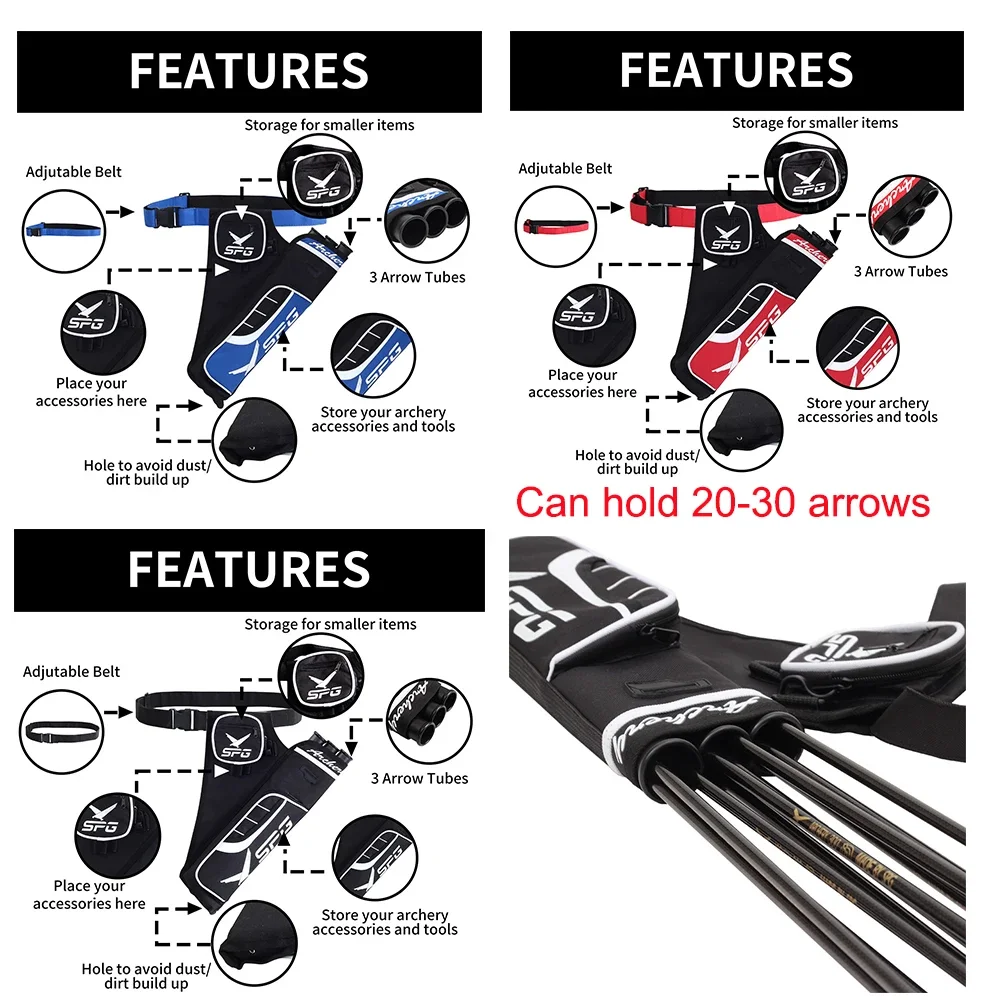 Kantong Anak Panah untuk Memanah, Kantong Pinggang Tahan Lama dengan Sabuk Pinggang yang Dapat Disesuaikan, Tabung Tiga Anak Panah untuk Penyimpanan Anak Panah, Aksesoris untuk Busur Compound dan Busur Recurve
