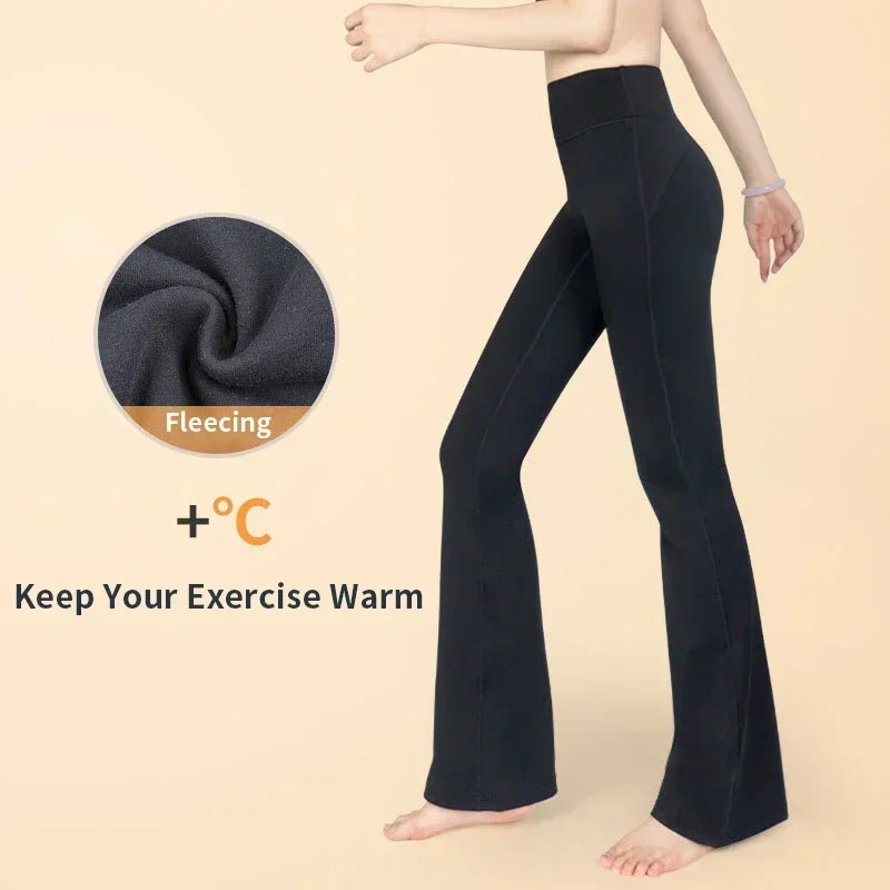 Novo outono inverno yoga esportes bell-bottoms calças térmicas de cintura alta treino correndo street wear casual calças de perna larga